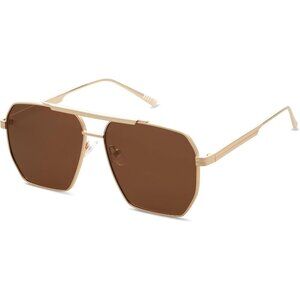 Unisex Light Gold Oversized Square Polarized Sunglasses for Vintage Shades